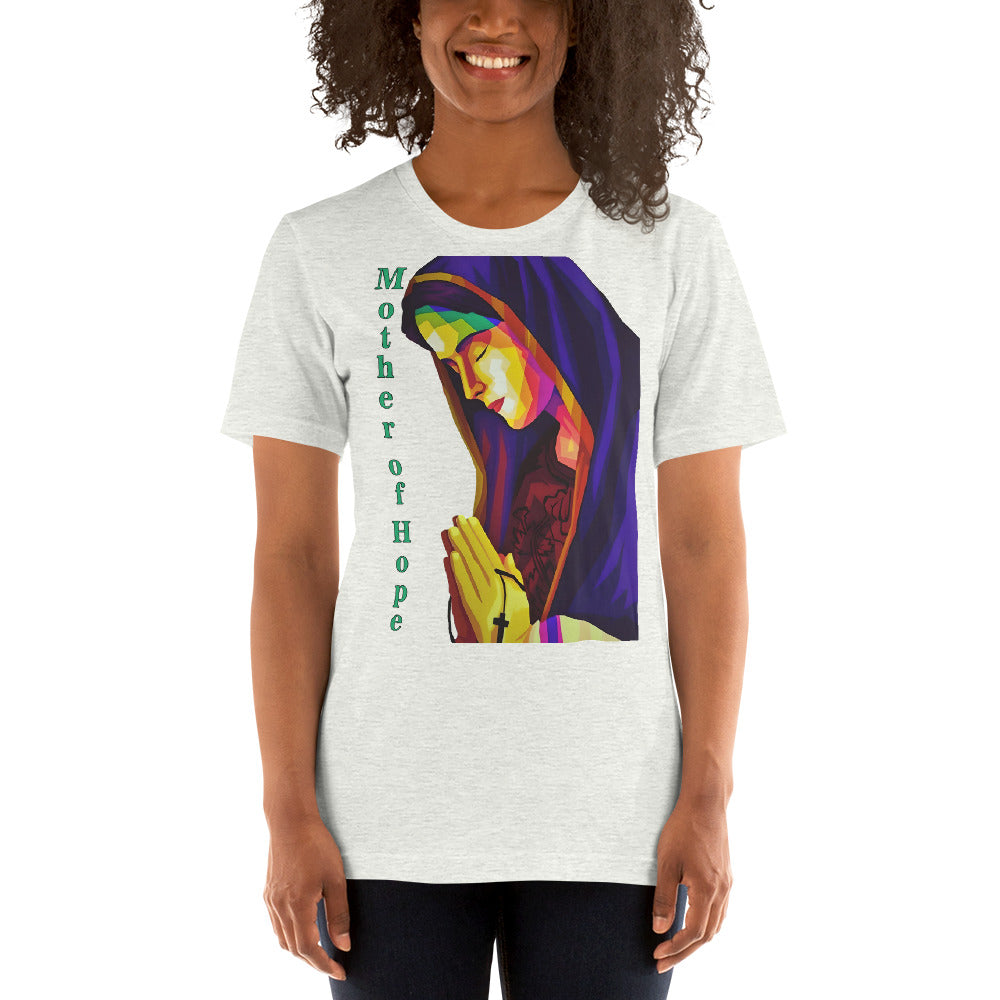 camiseta color blanco con imagen de la virgen María