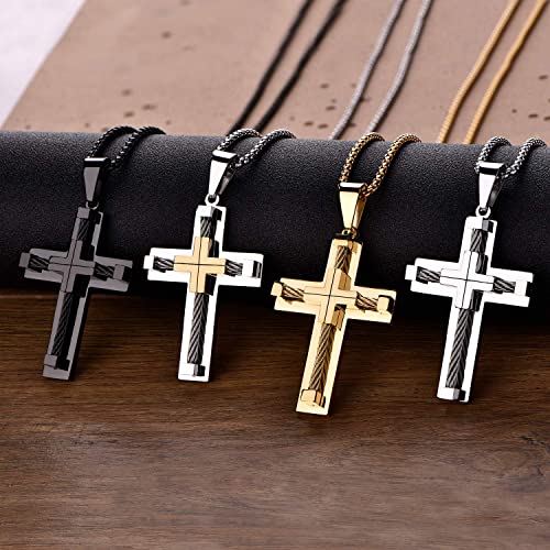 muestras de diferentes cruces  con su cadena en color negro, plata y dorado