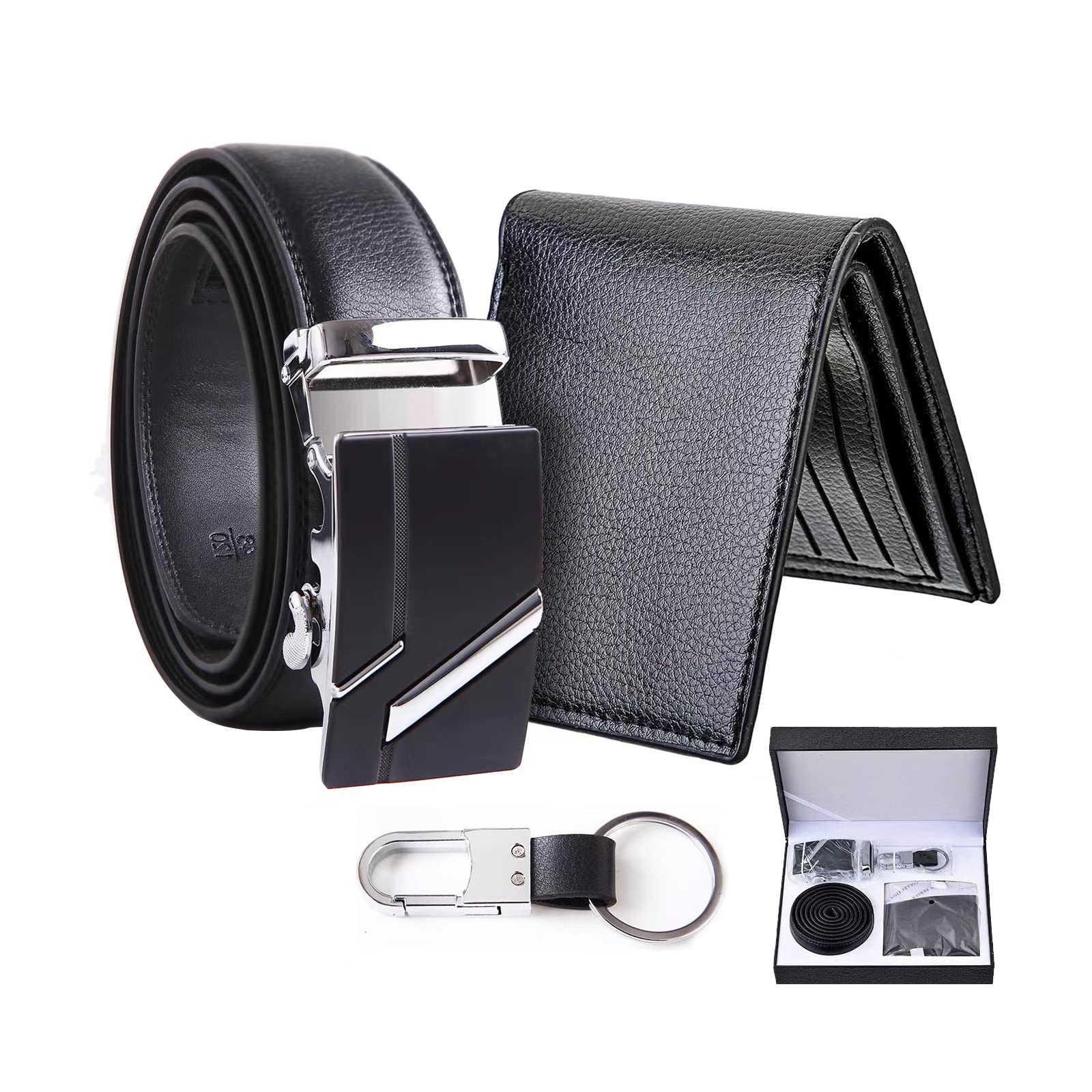 imagen ideal para regalo cinturon con ebilla, billetera y porta llaves